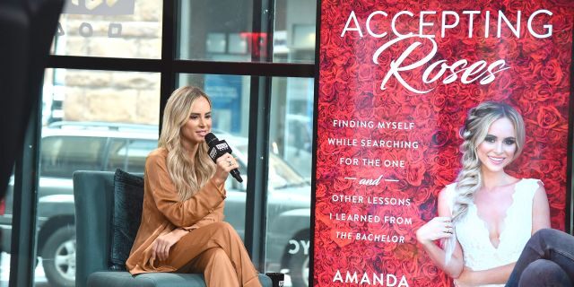 Former "Bachelor" cast member and author Amanda Stanton discussing her book "Now Accepting Roses," in New York City last September.