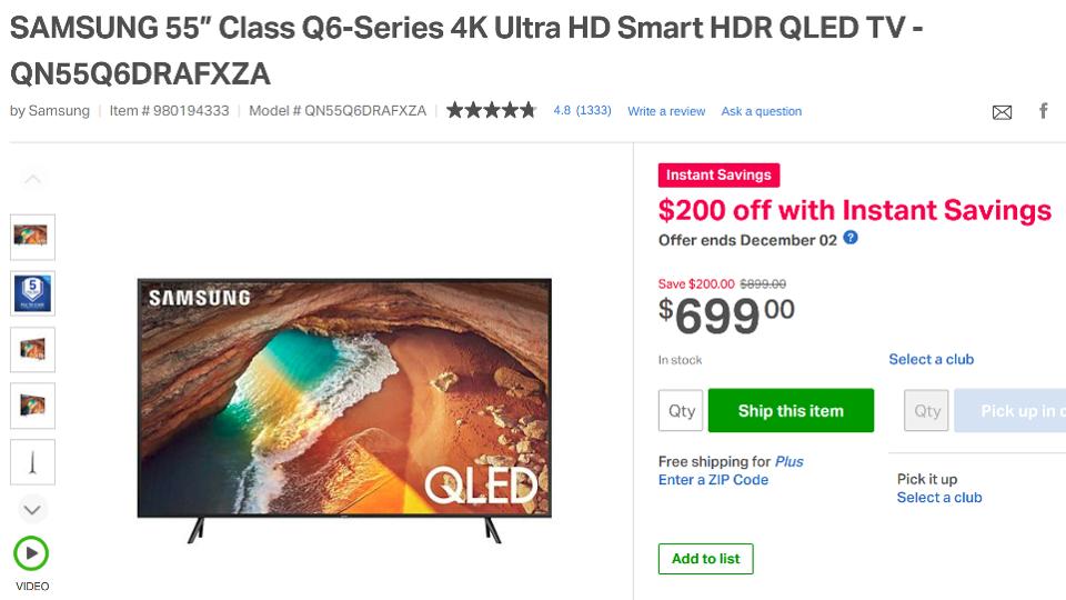 Sam's Club Black Friday 2019 TV deals, Black Friday Sam's Club TV sales, 