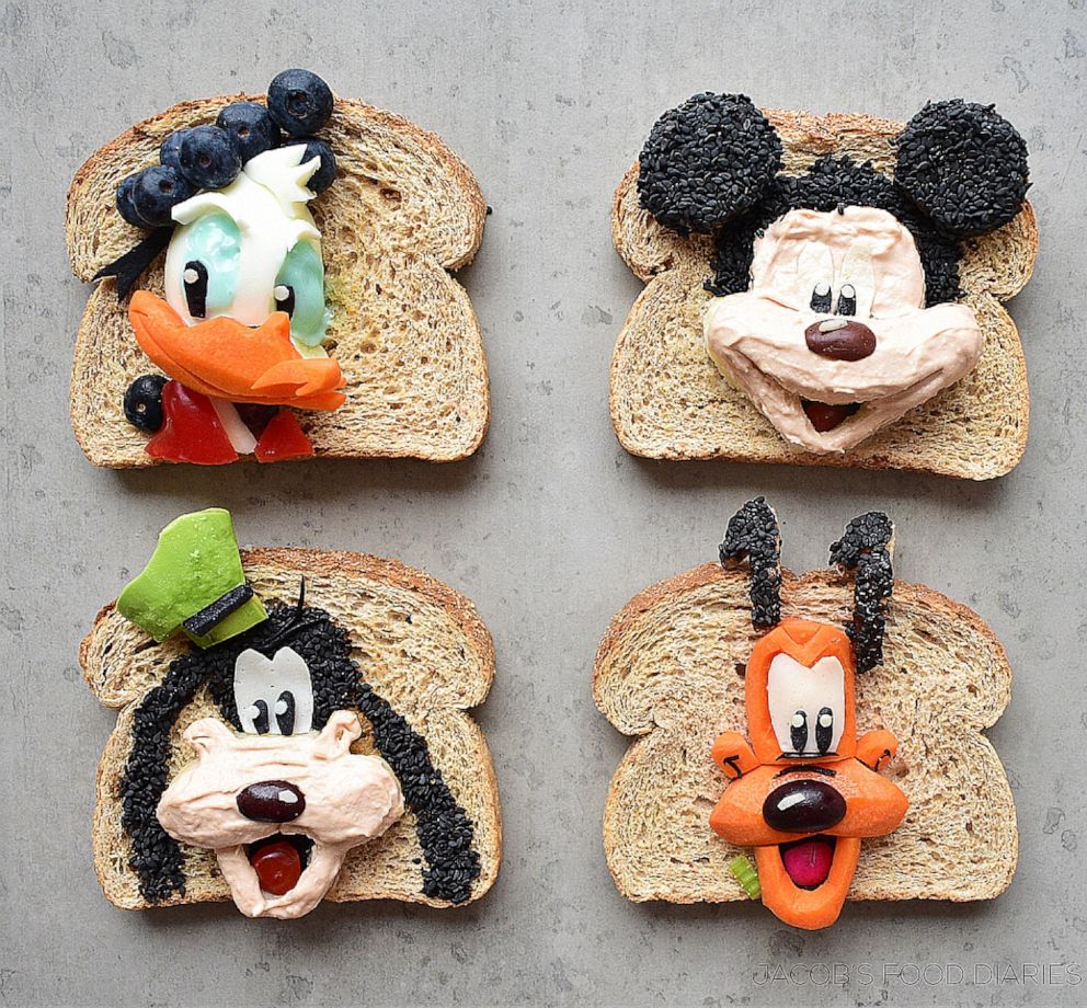 PHOTO: Donald, Goofy, Mickey and Pluto inspired Laleh Mohmedis fun take on a healthier lunch with fruit, veggies and hummus.