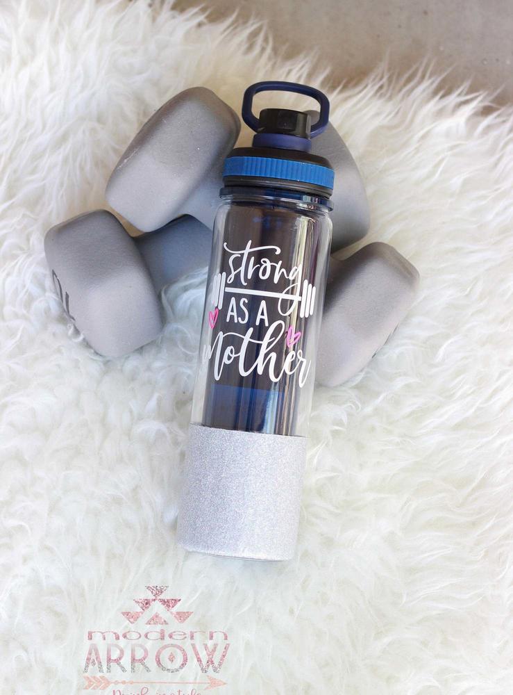 Strong as Mother Glitter Water Bottle