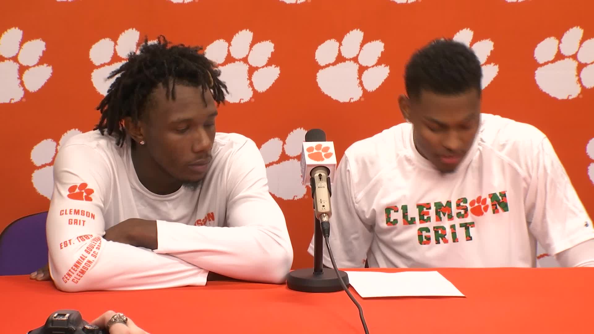 Thumbnail for the video titled "Clyde Trapp, Tevin Mack speak after Clemson win"