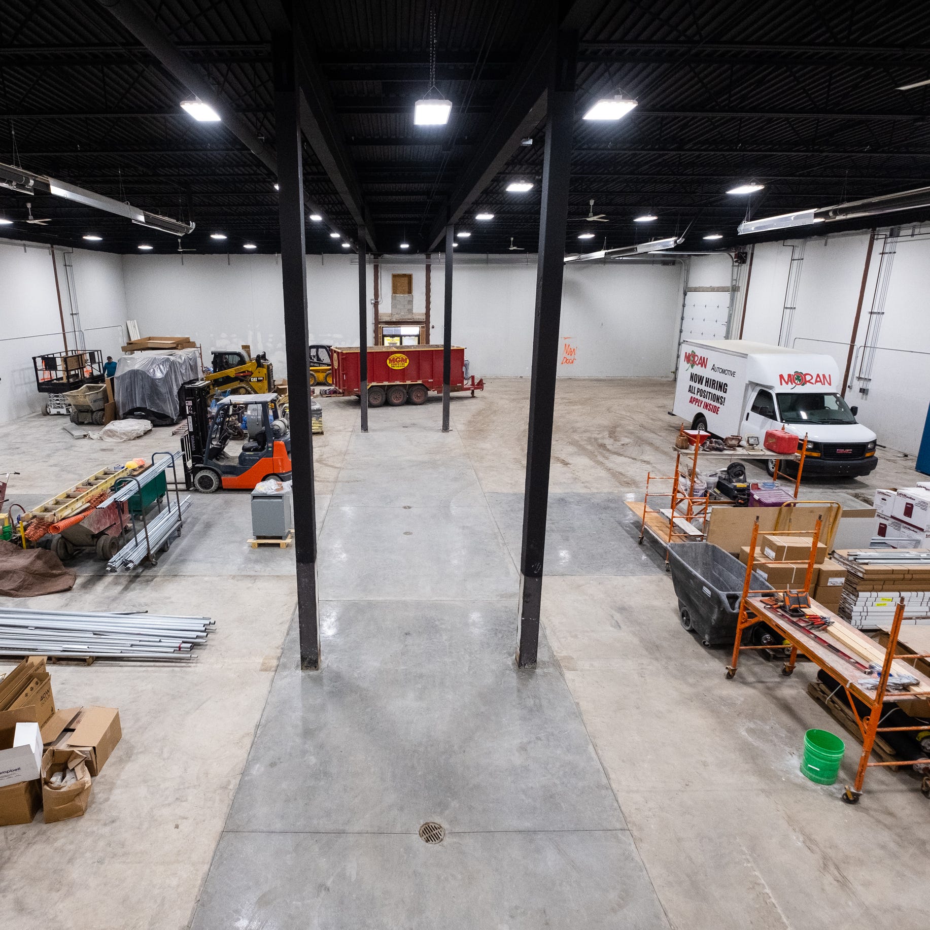 Construction is progressing on the bay area inside Moran Automotive's new body shop, located in the former Birchwood Athletic Club.