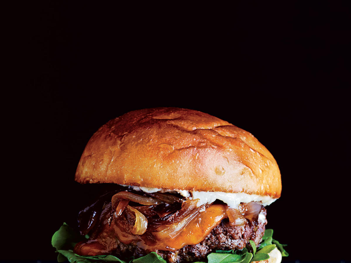 Cheddar Cheeseburgers with Caramelized Shallots