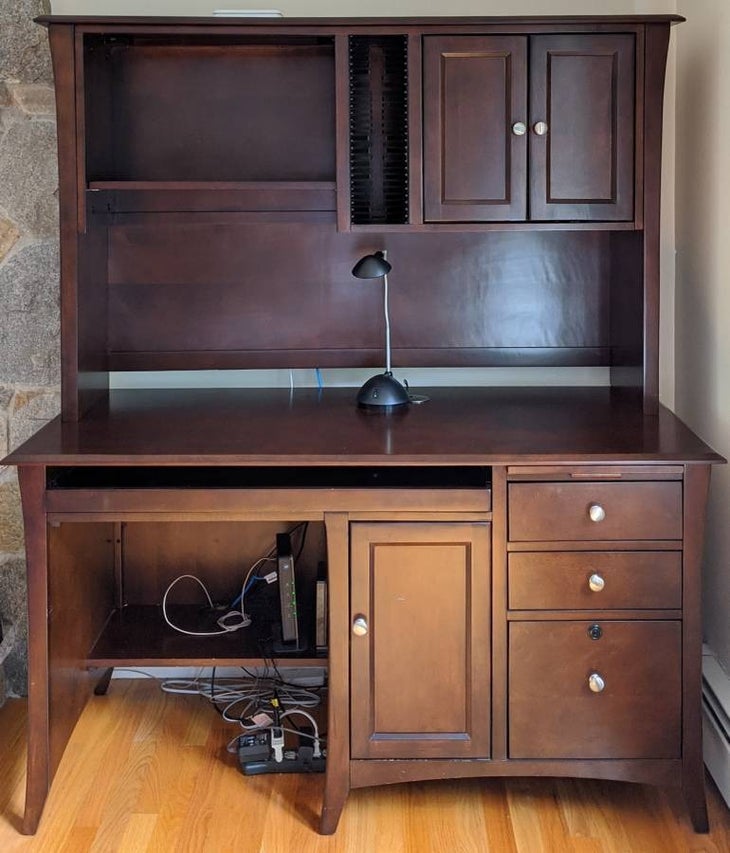 Solid Wood Cherry Wood Desk with Hutch & File Cabinet