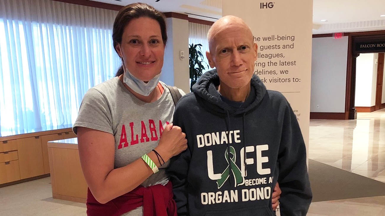 Four organ transplant recipient, Brian Stanley, with his wife, Karrie, after undergoing his kidney and liver transplant. 